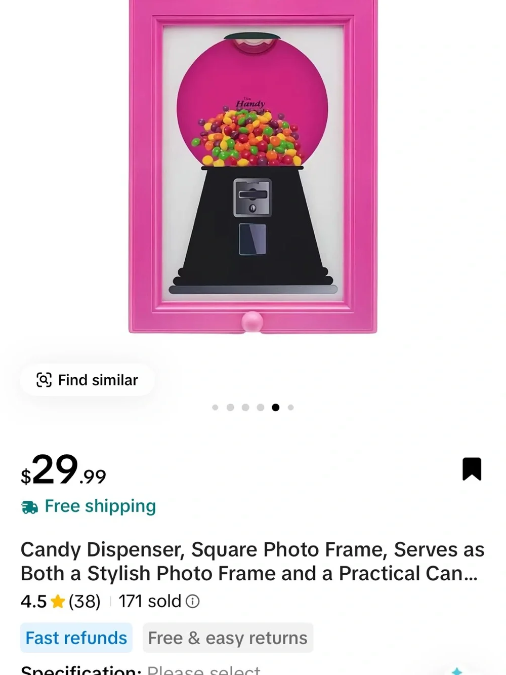 Pink Gumball Candy Dispenser Photo Frame -